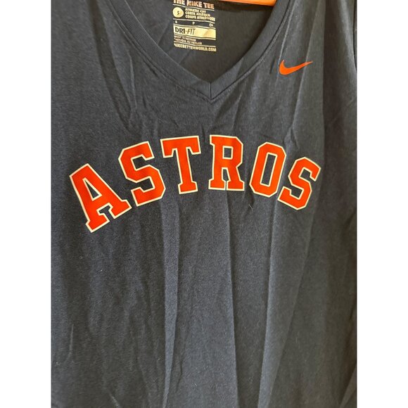 Nike Womens Astros Dri-Fit Tee Athletic Cut V-Neck Navy S MLB Genuine Merchandis - Picture 3 of 5